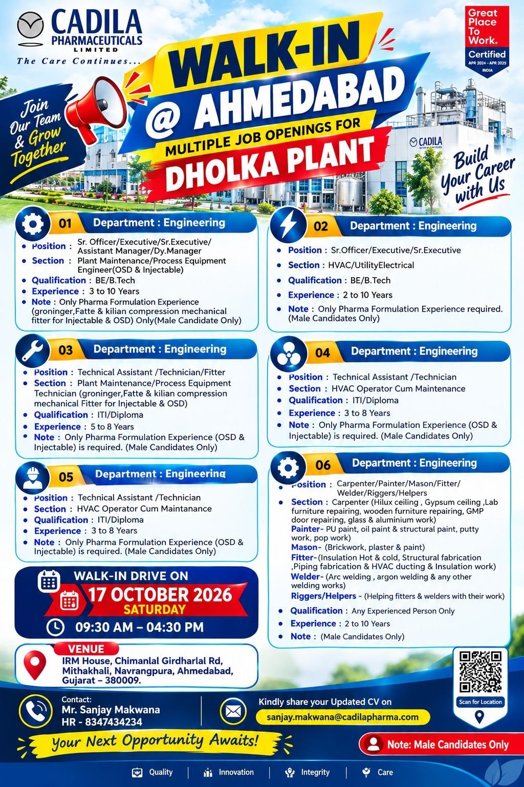 Cadila Pharmaceuticals-Walk-In