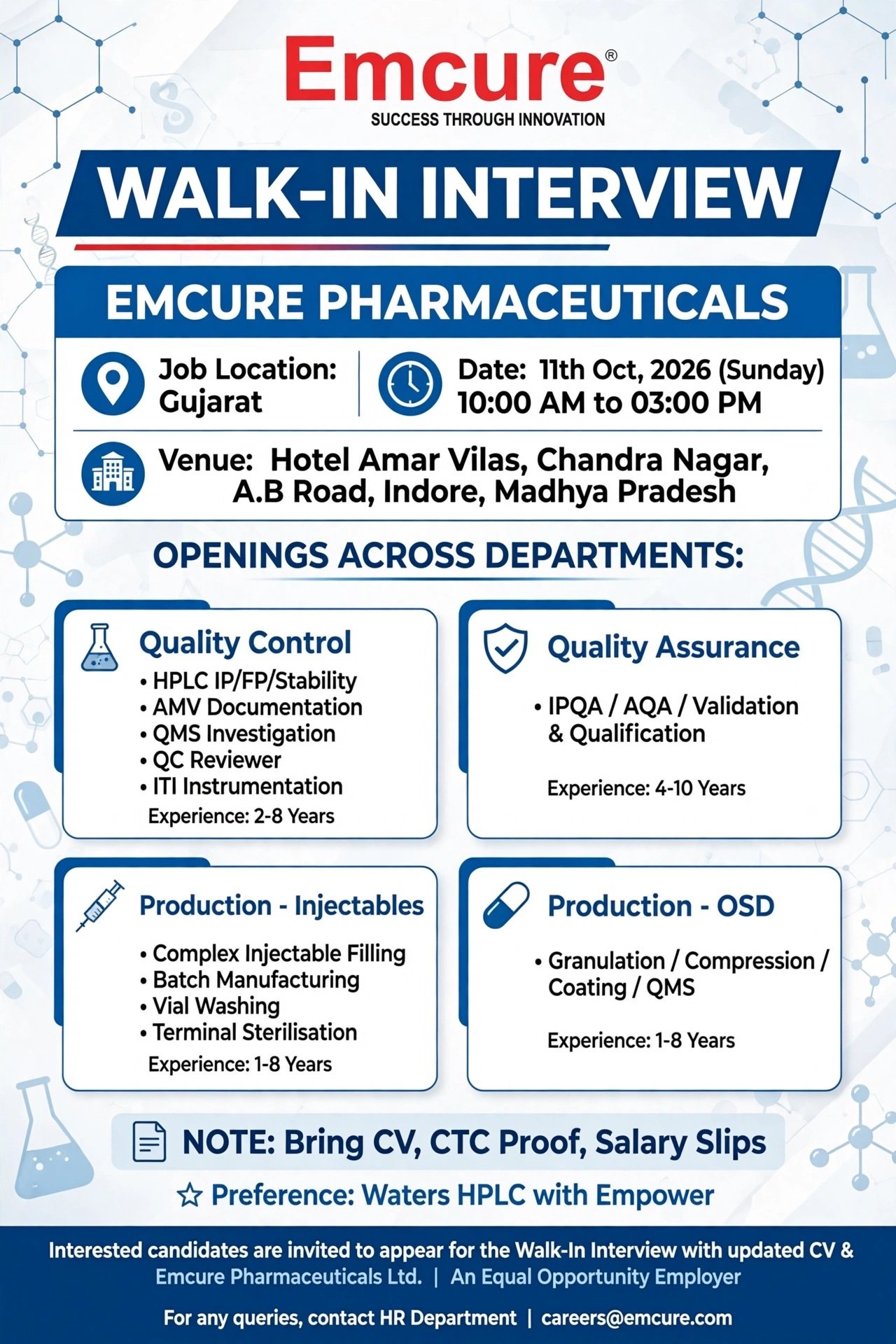 Emcure- Walk-in