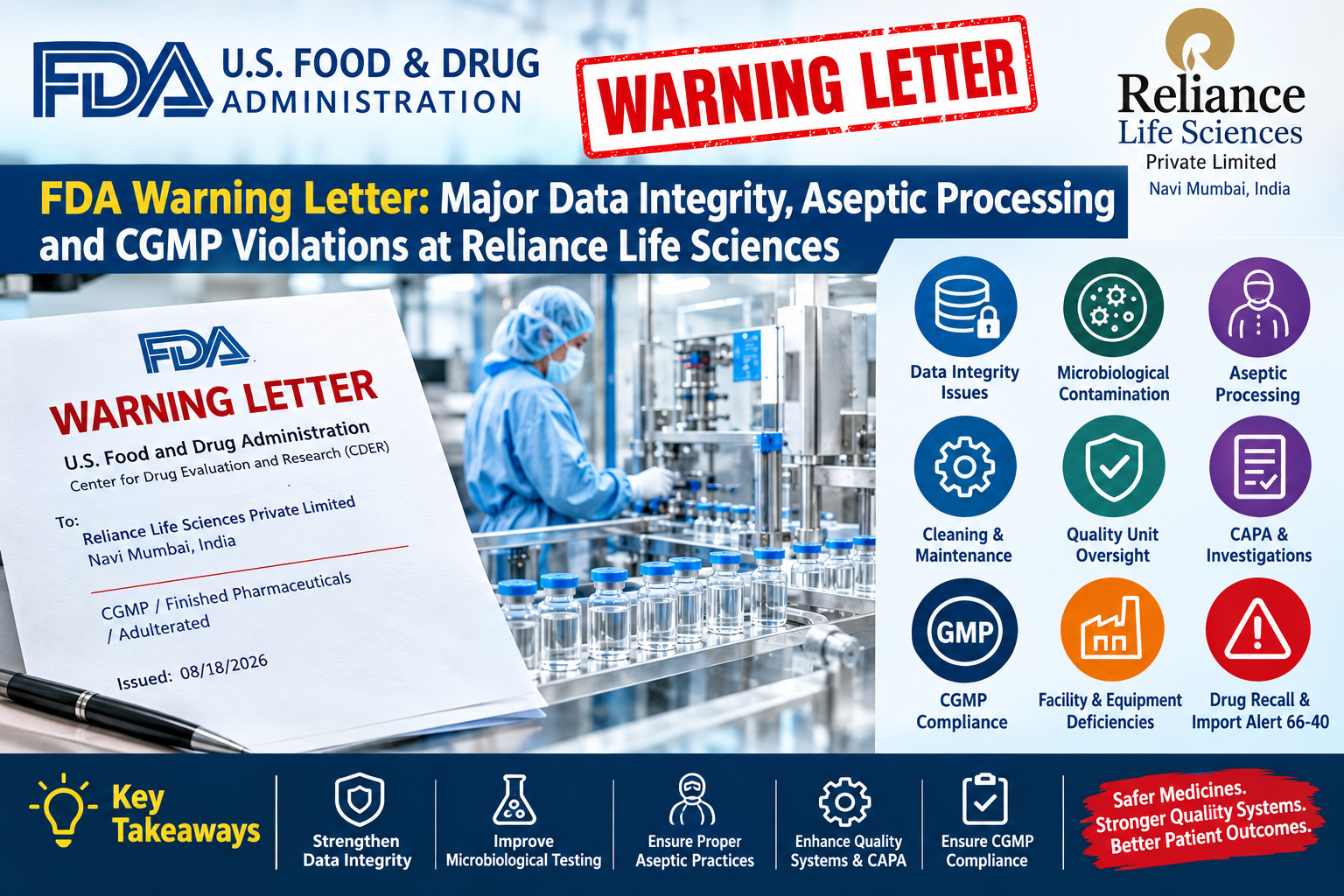 FDA Warning Letter highlighting data integrity, aseptic processing and CGMP violations
