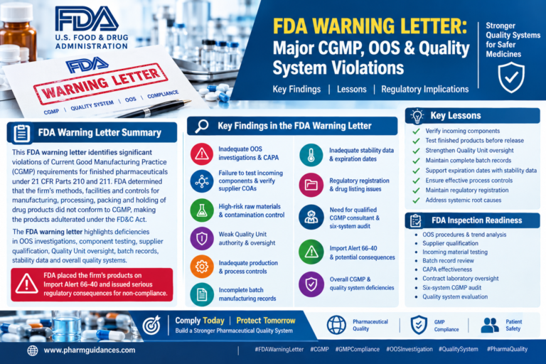 FDA Warning Letter: Major CGMP, OOS & Quality System Violations 483