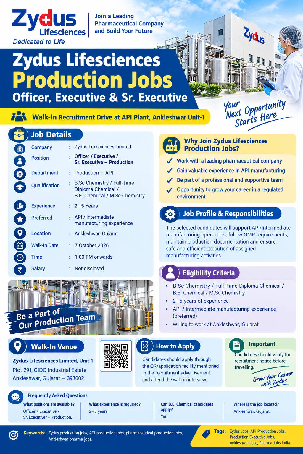 Zydus Lifesciences Production Jobs