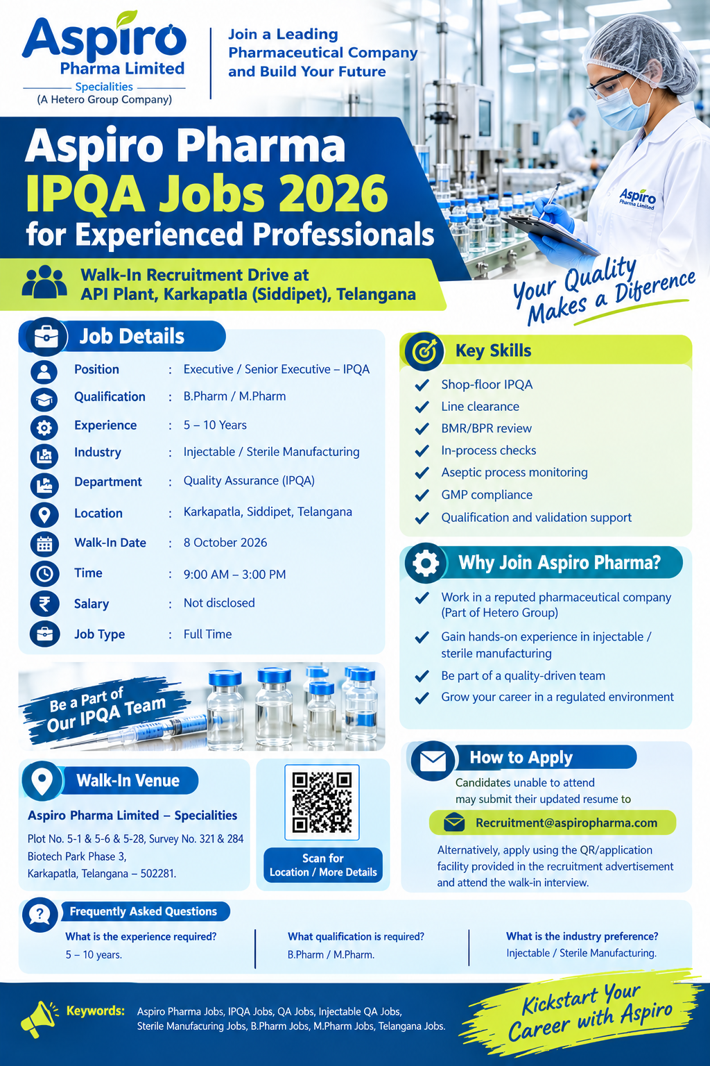 Aspiro Pharma IPQA Jobs 2026