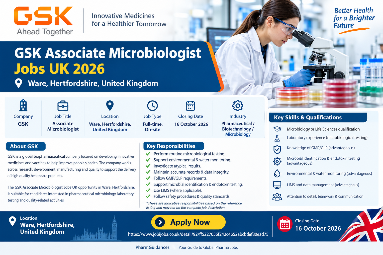 GSK Associate Microbiologist Jobs UK 2026 – Ware, Hertfordshire
