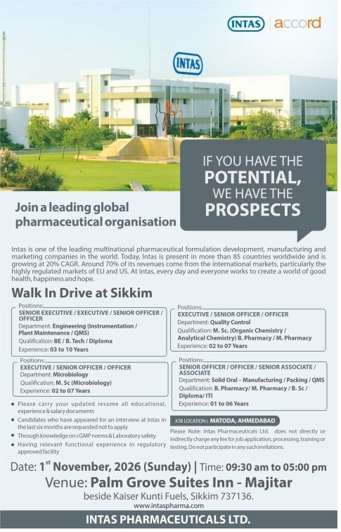 Intas Pharmaceuticals- Walk-In