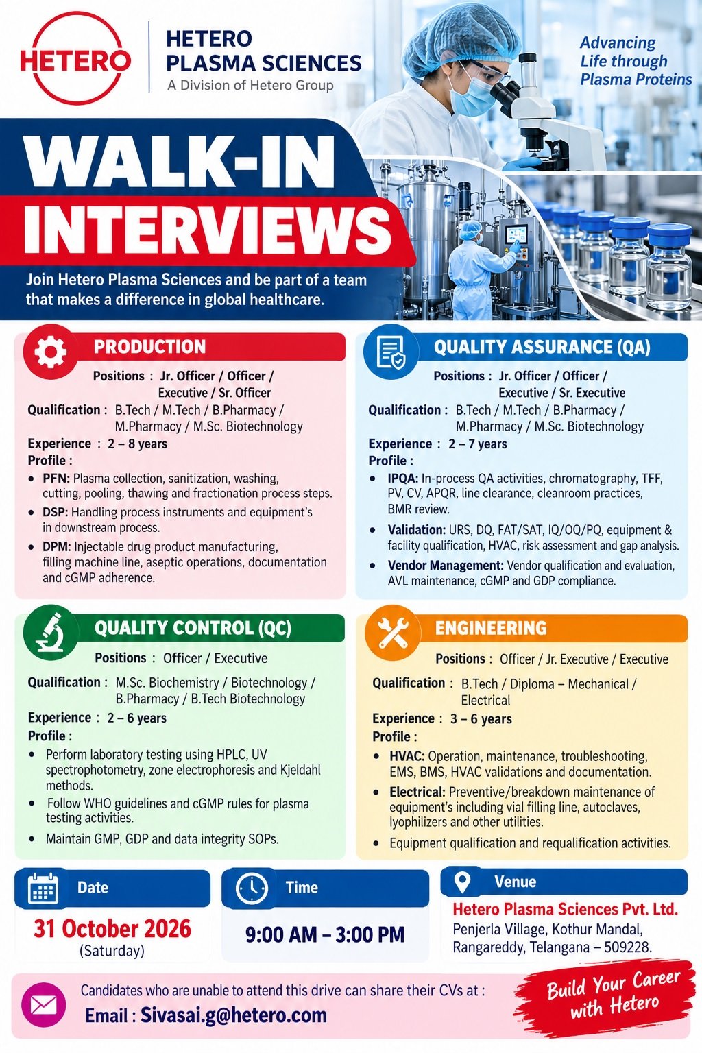 Hetero Pharma- Walk-in Interview