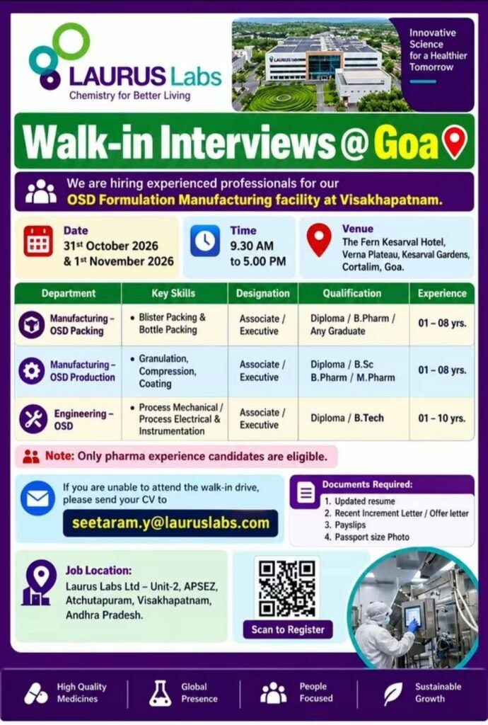 Laurus Labs- Walk-In Interview