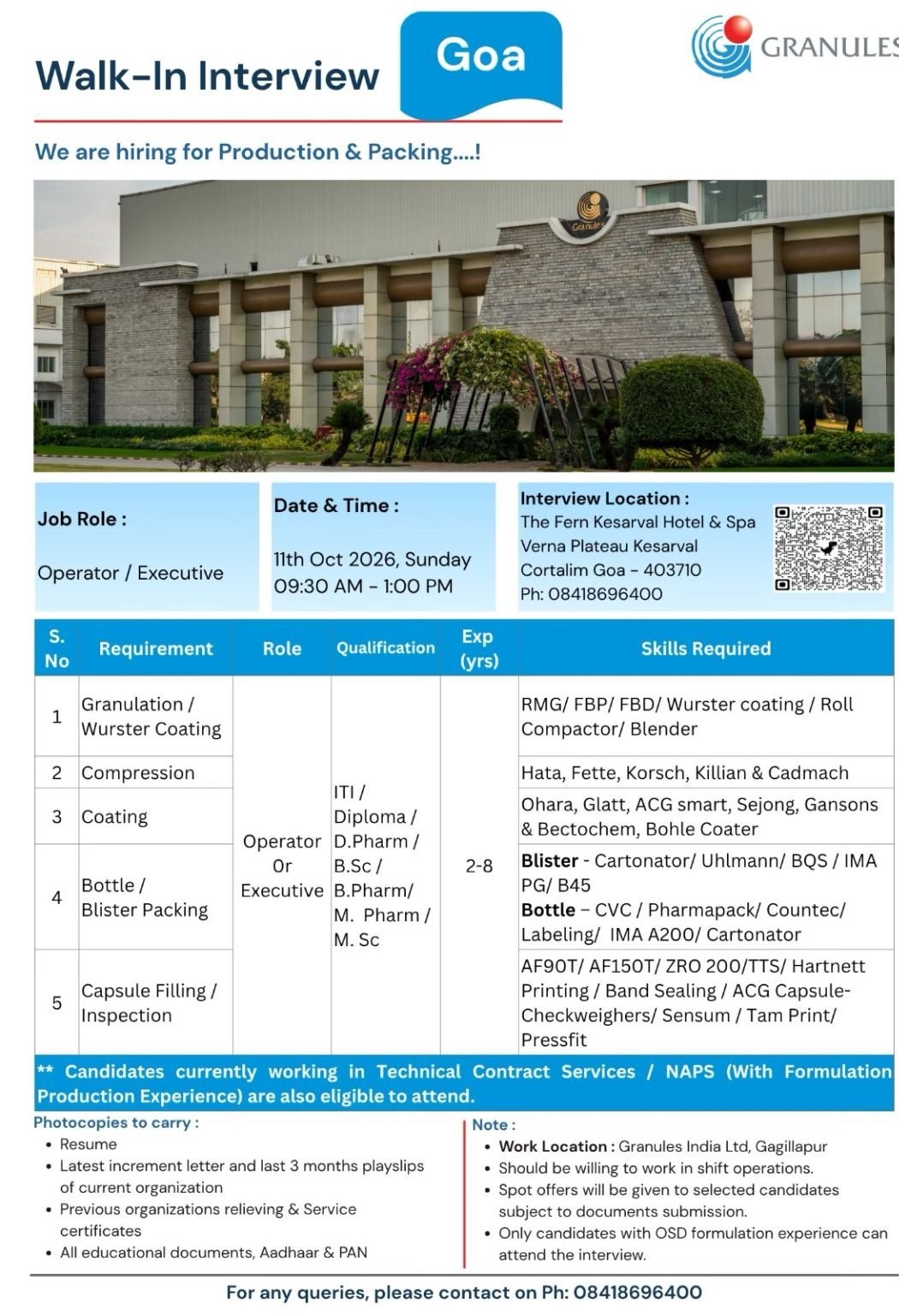 Granules India- Walk-in